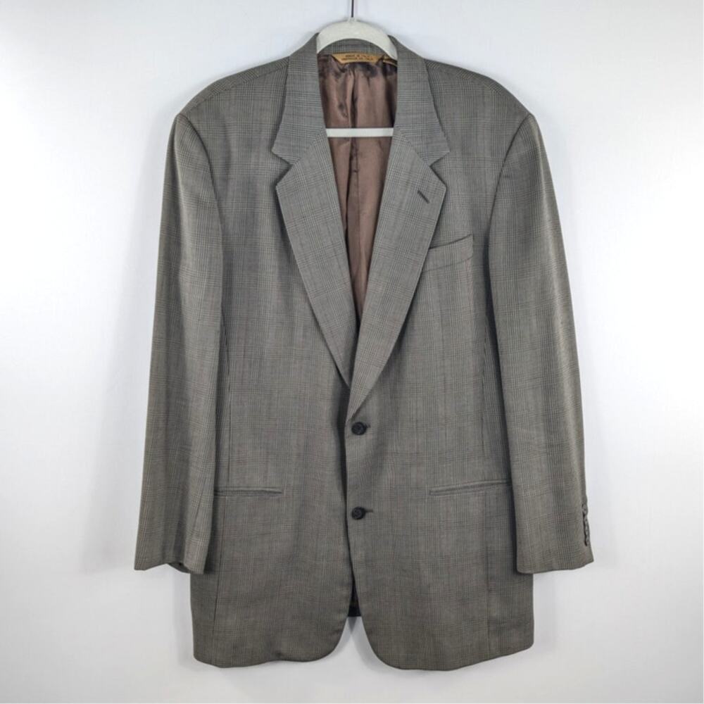 Donna Karan New York 42L Gray Plaid Wool Blazer Sport Coat Mens Made in Italy